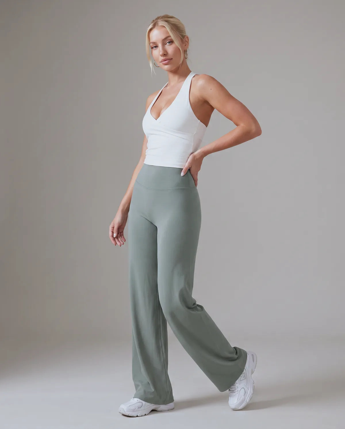 AirSculpt Wide-Leg Leggings in Gray Green, front view