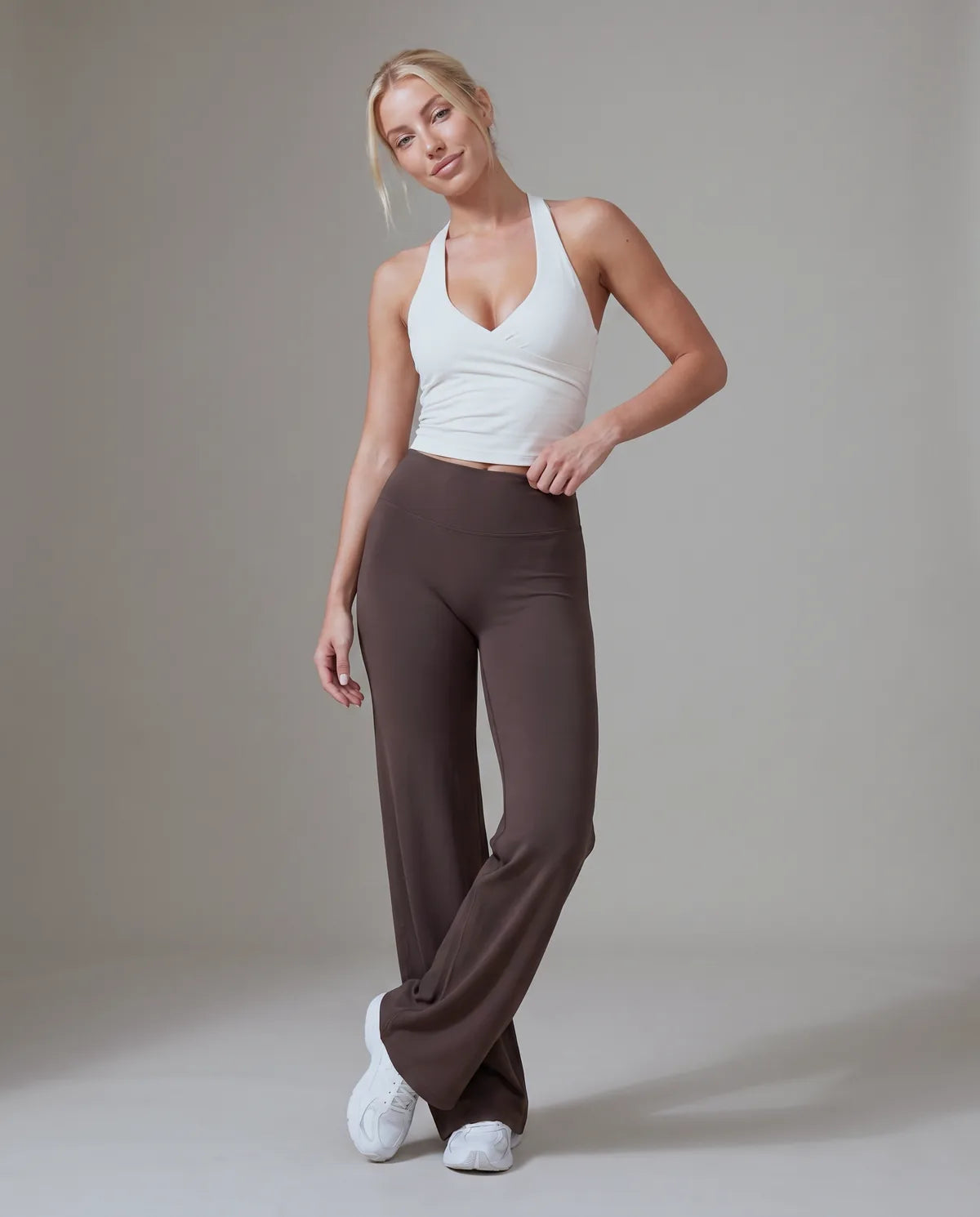AirSculpt Wide-Leg Leggings in Dark Brown, front view