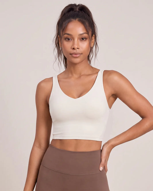 Active V-Neck Medium-Support Sports Bra in Off White, front view