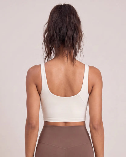 Active V-Neck Medium-Support Sports Bra in Off White, back view with scoop back