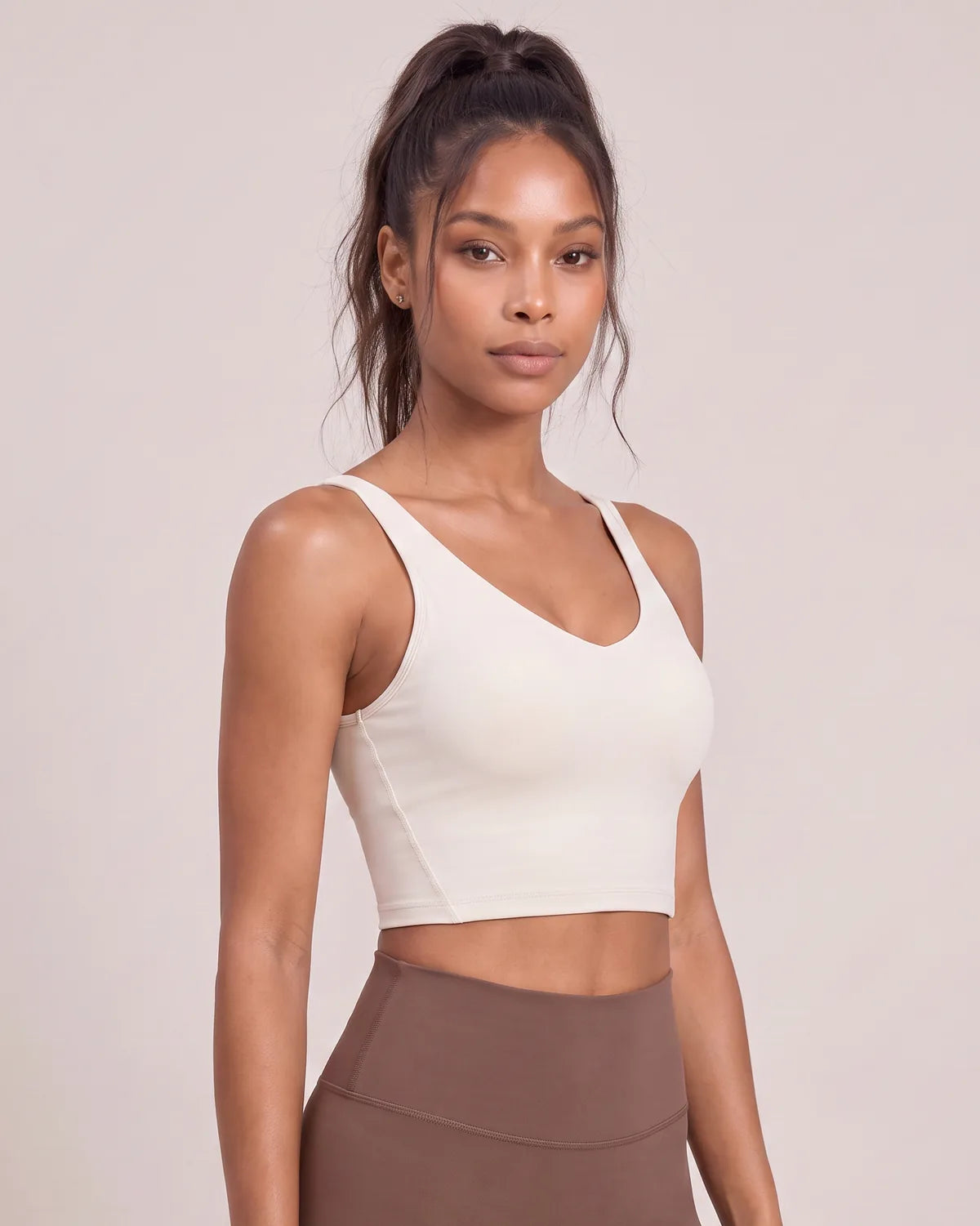 Active V-Neck Medium-Support Sports Bra in Off White, side view