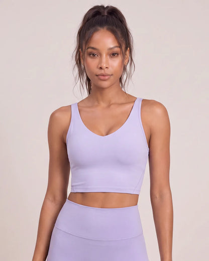 Active V-Neck Medium-Support Sports Bra in Lilac, front view