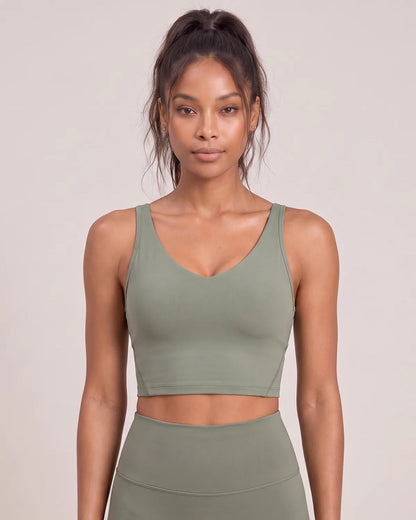 Active V-Neck Medium-Support Sports Bra in Green, front view