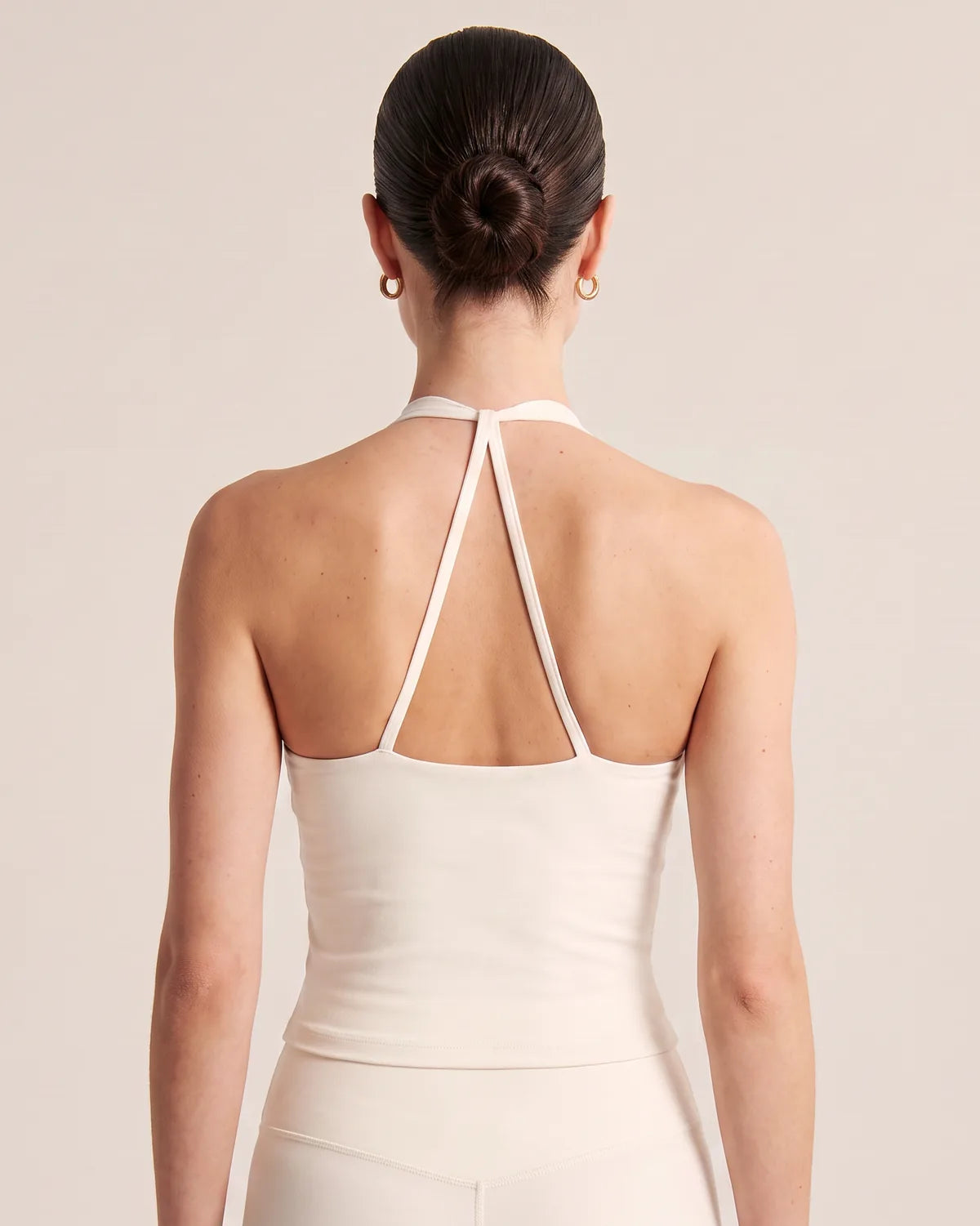 Jade Seamless Y-Back Top in Off White, back view with Y-strap