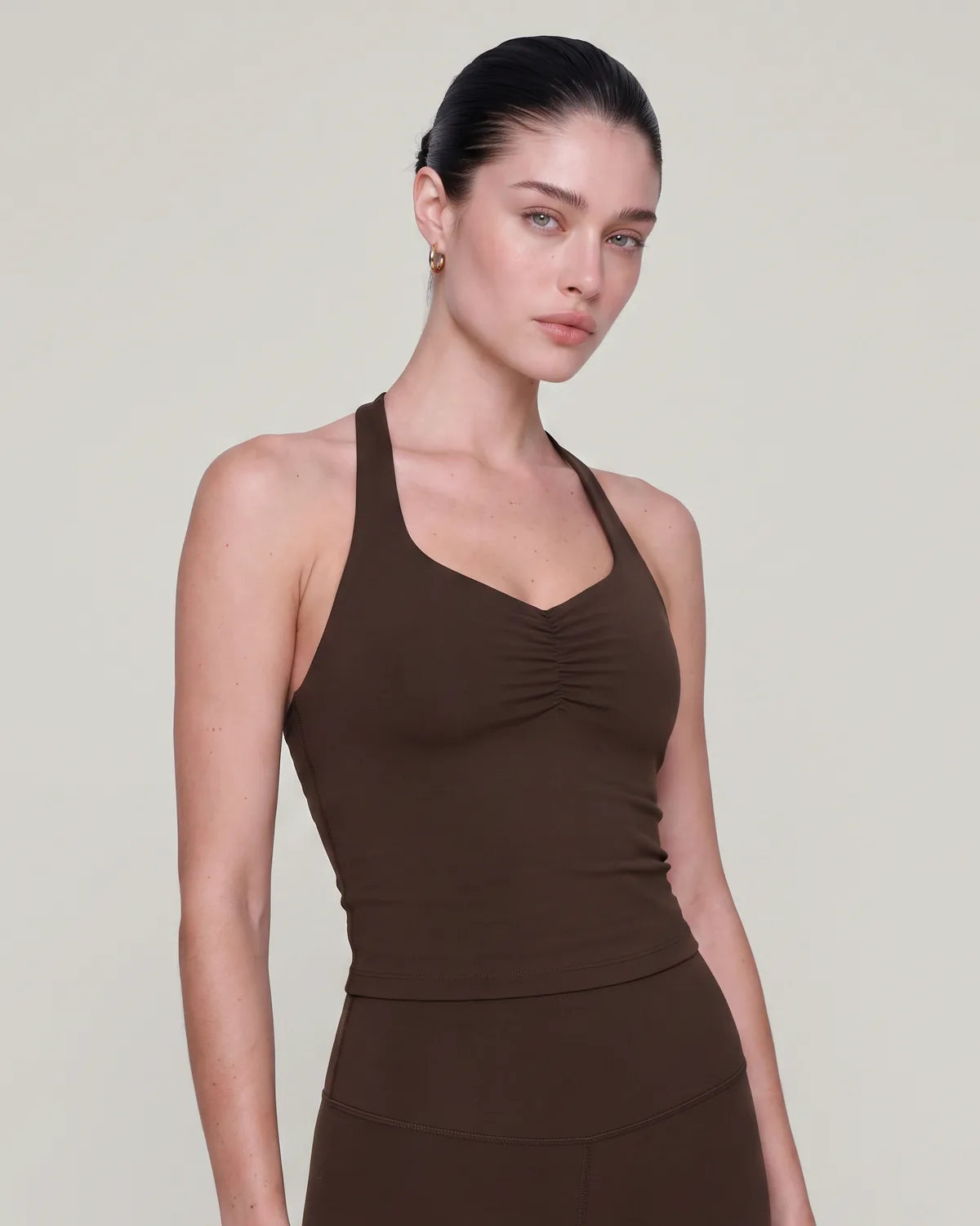 Jade Seamless Y-Back Top in Brown, front view