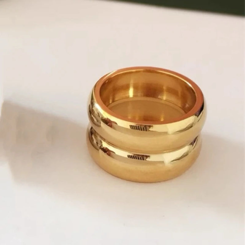 Vintage 18K Gold Plated Stainless Steel Double Layer Rings for Women Men Party Fashion Jewelry Gift for Her Mariasz Minimalist