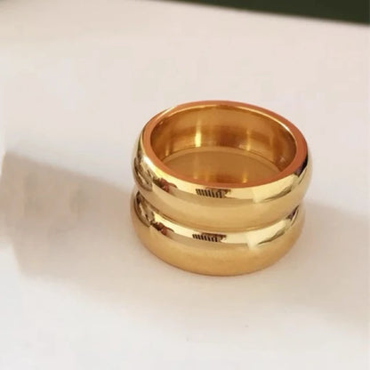 Vintage 18K Gold Plated Stainless Steel Double Layer Rings for Women Men Party Fashion Jewelry Gift for Her Mariasz Minimalist