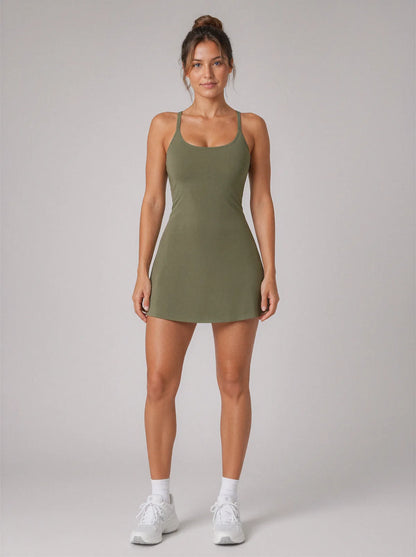 AirSculpt Active Dress in Olive Green, front view