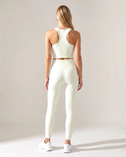 Aura Seamless Racerback Sports Bra in Off White — racerback back view
