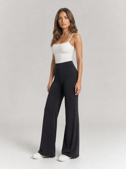 Boulevard Flare Pants in Black, three-quarter side view