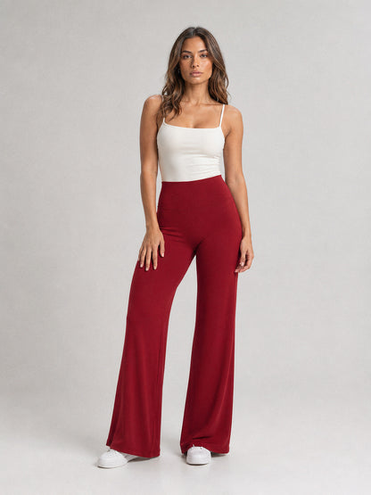Boulevard Flare Pants in Ruby Red, front view