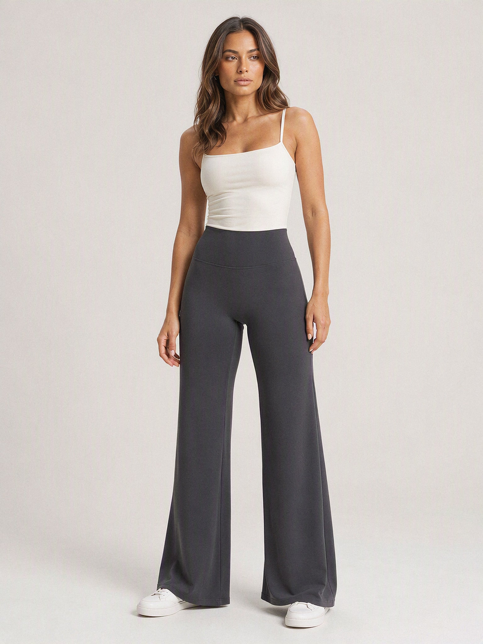 Boulevard Flare Pants in Dark Gray, front view