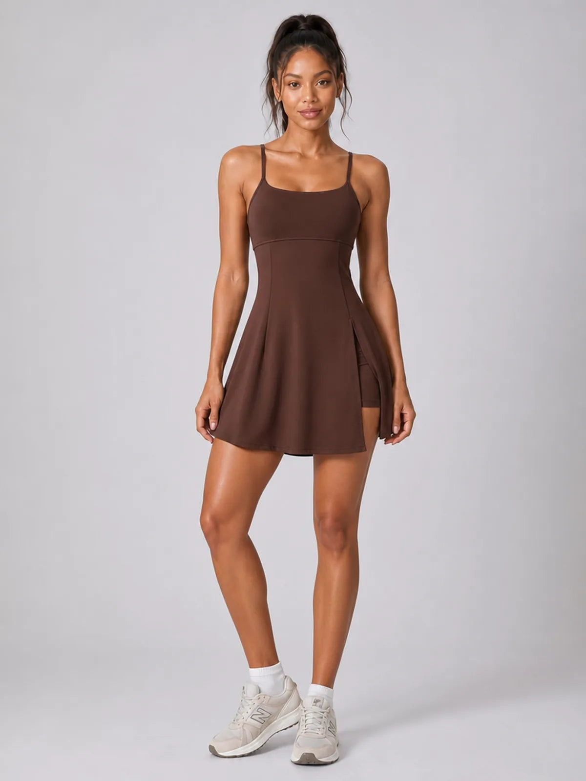 Rally Active Dress in Brown, front view