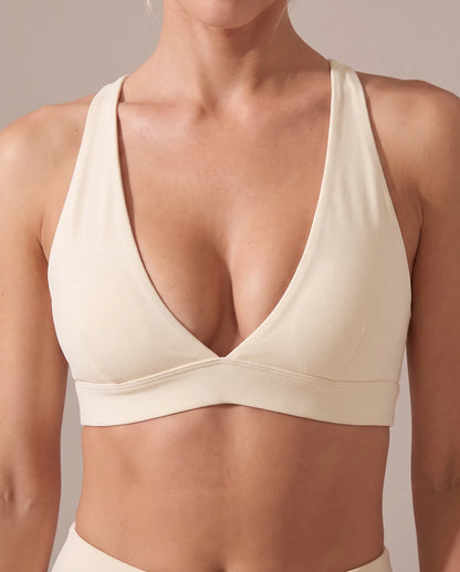 Serena V-Neck Light-Support Sports Bra - deep V neckline detail
